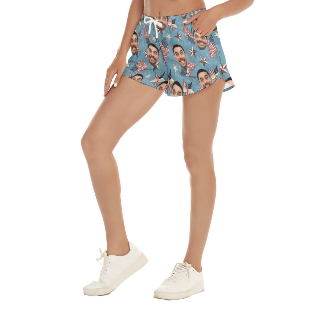 American Flag Women's Hawaiian Beach Shorts With Custom Face