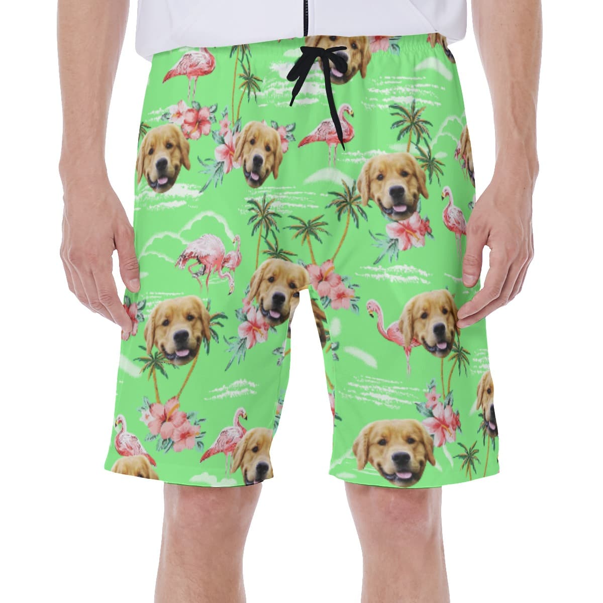 Beach Flamingo Custom Dog Face Men's Swim Trunks (1)