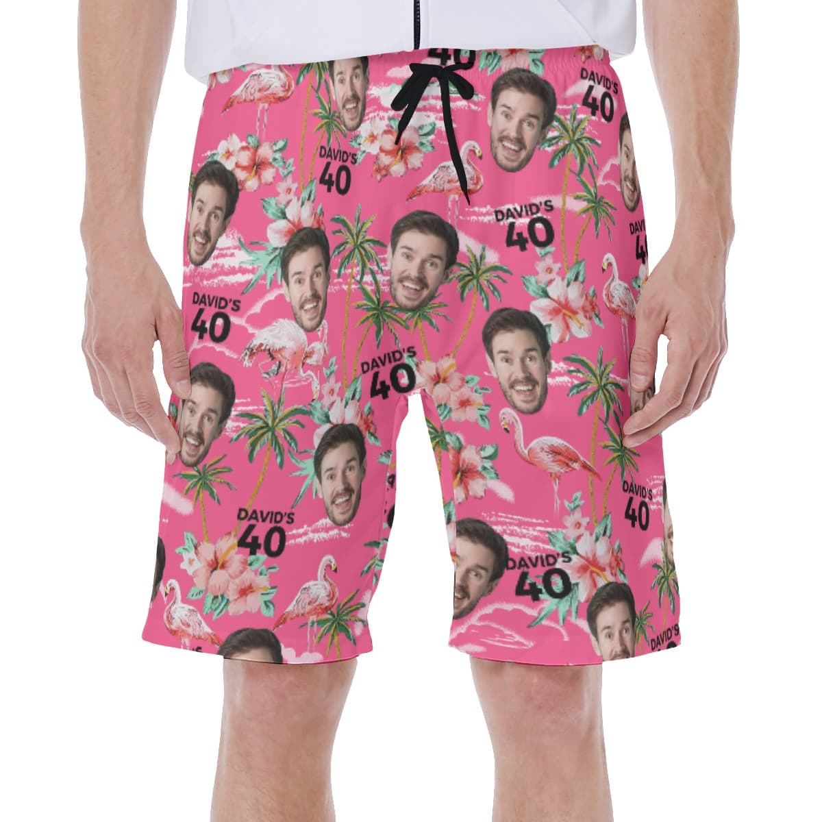Beach Themed Birthday Pink Men's Hawaiian Shorts With Face (4)