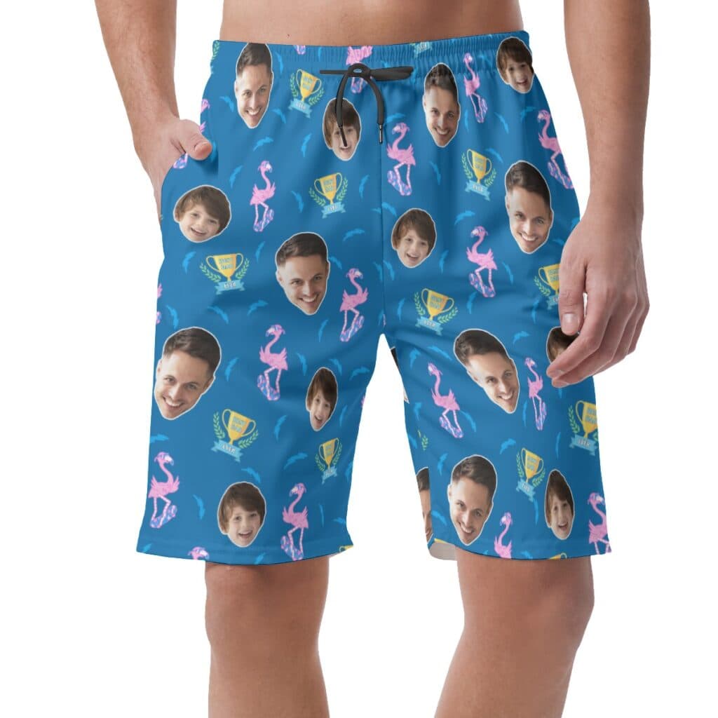 Best Dad Ever Custom Face Hawaiian Beach Shorts For Men