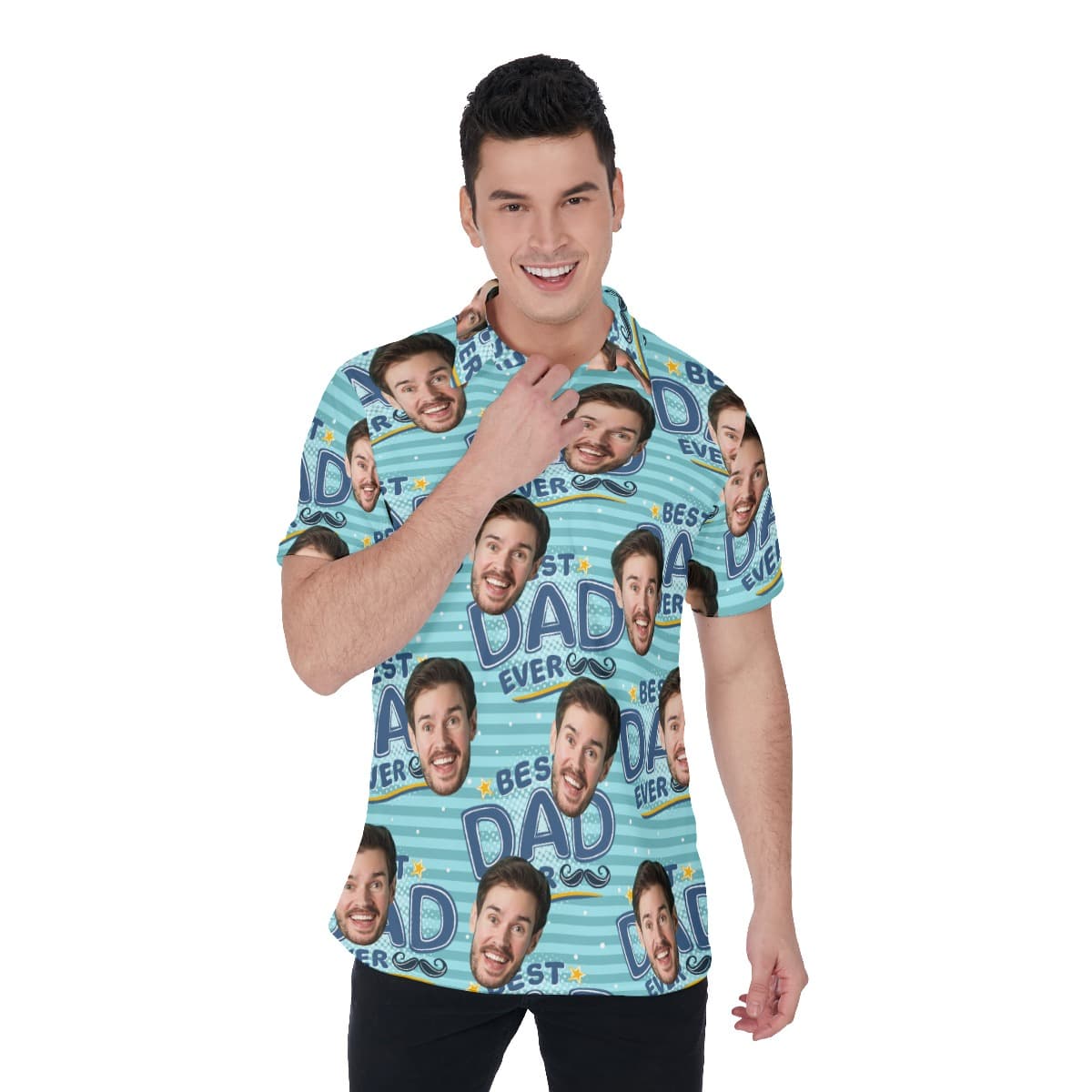 Best Dad Ever Custom Face Hawaiian Polo Shirt