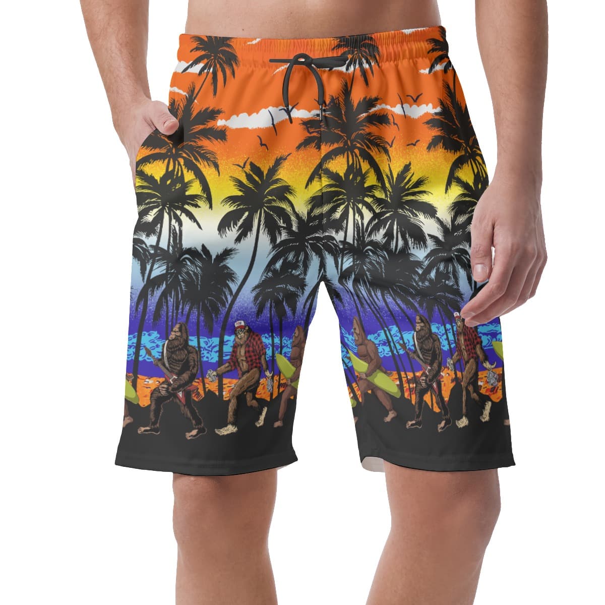 Bigfoot On Beach Hawaiian Summer Shorts For Men