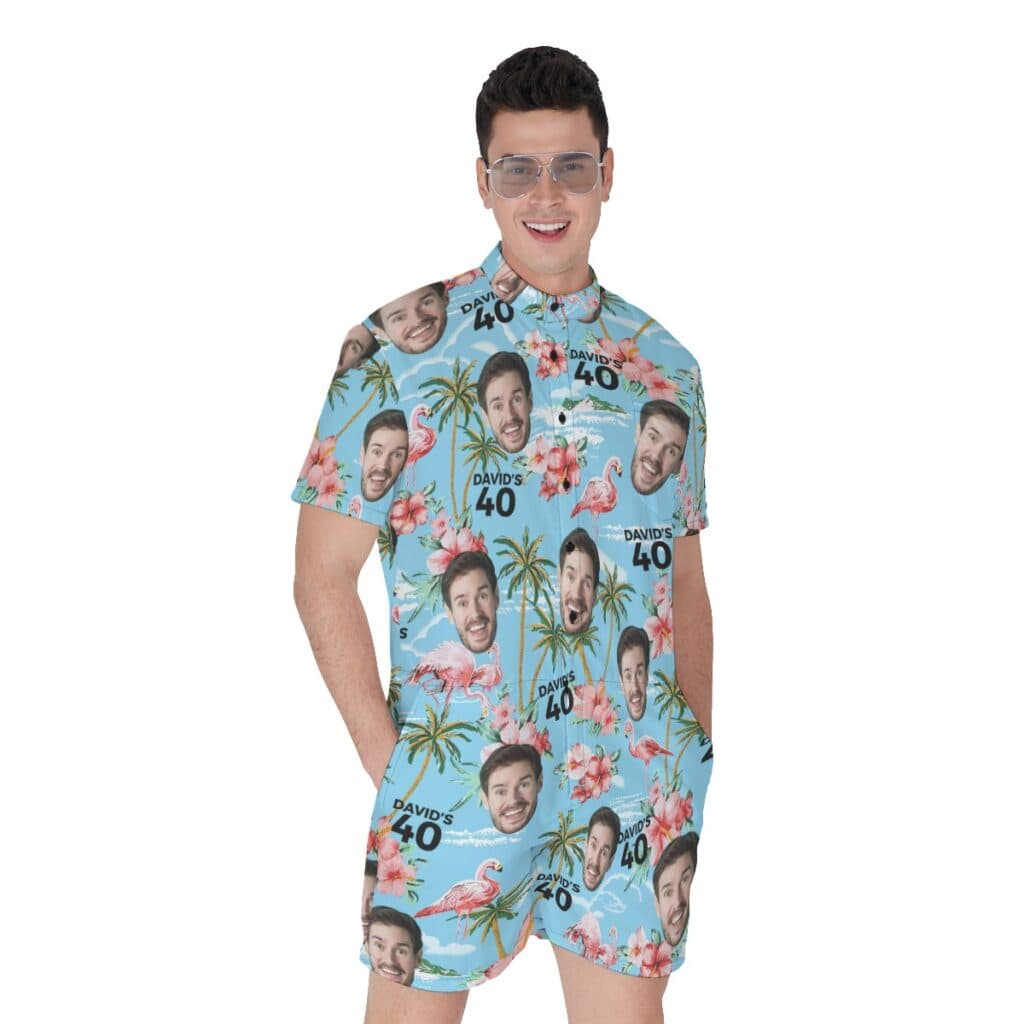 Birthday Beach Party Custom Men's Hawaiian Romper (3)