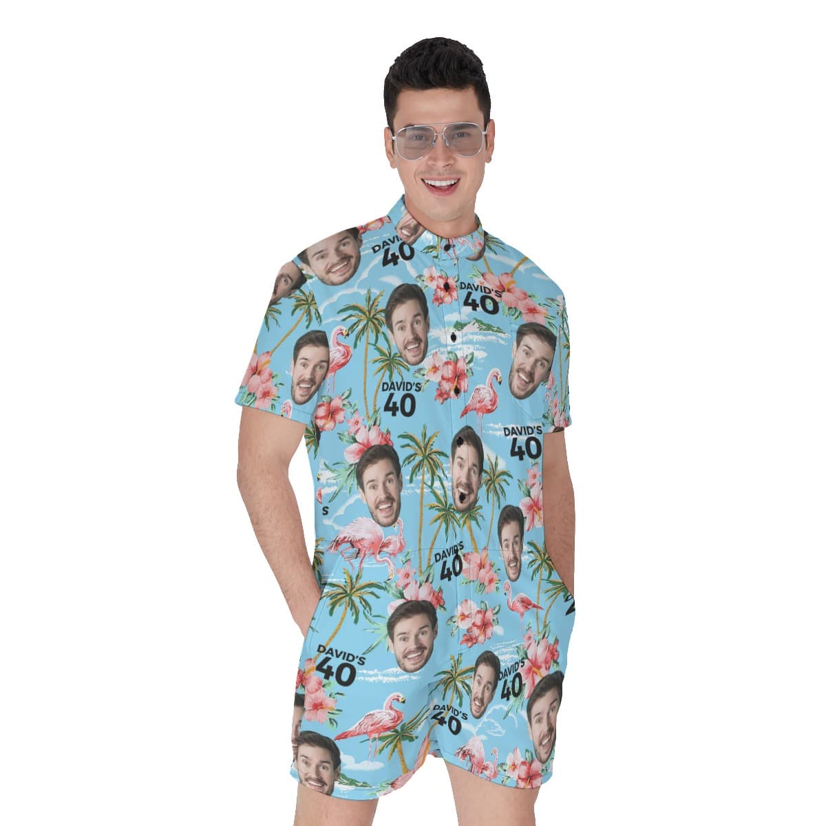 Birthday Beach Party Custom Men's Hawaiian Romper (3)