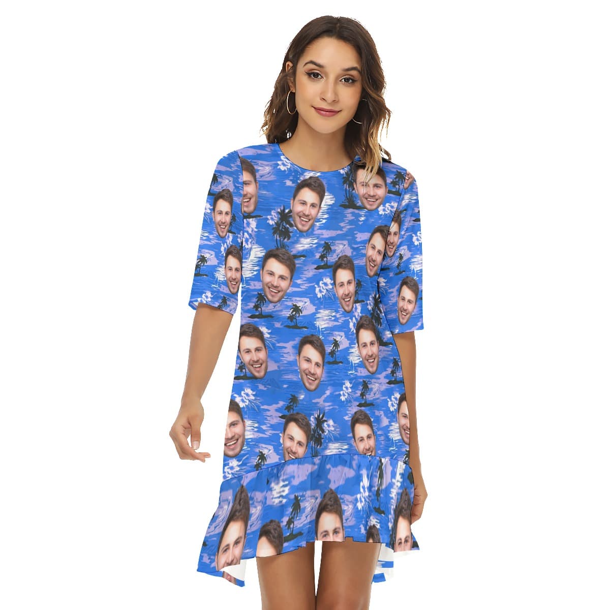 Blue Beach Custom Face Hawaiian Dress For Girls (1)