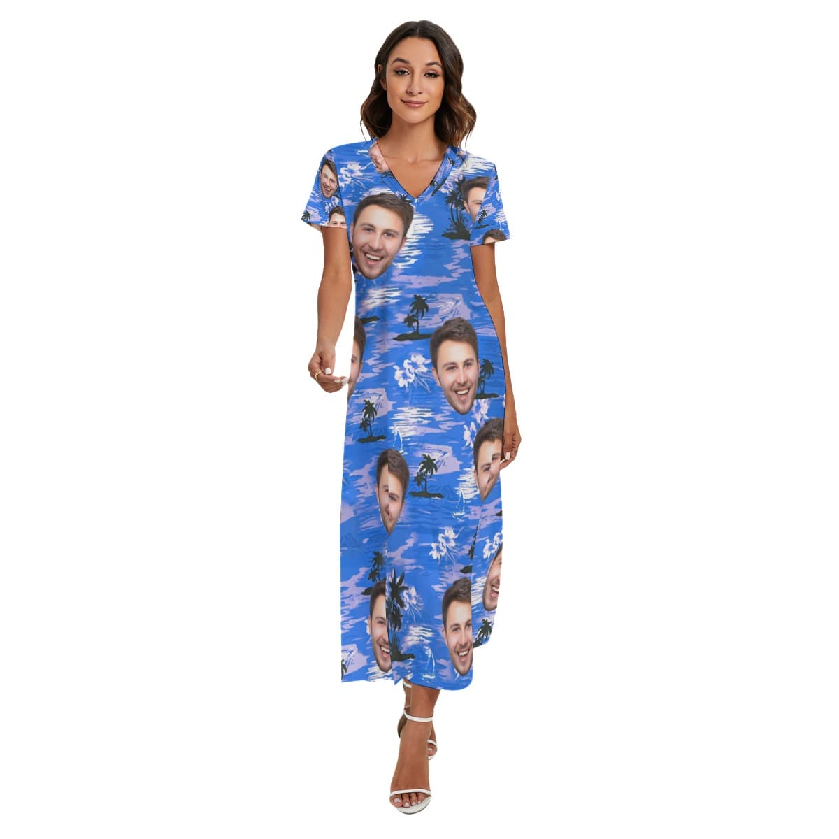 Blue Beach Custom Face Hawaiian Dress For Women (4)