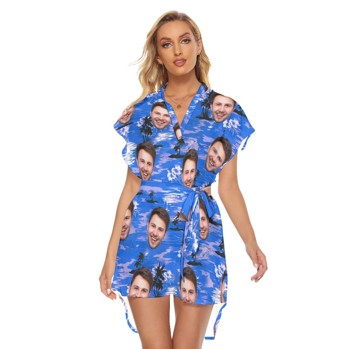 Blue Beach Hawaiian Dress With Custom Face (3)