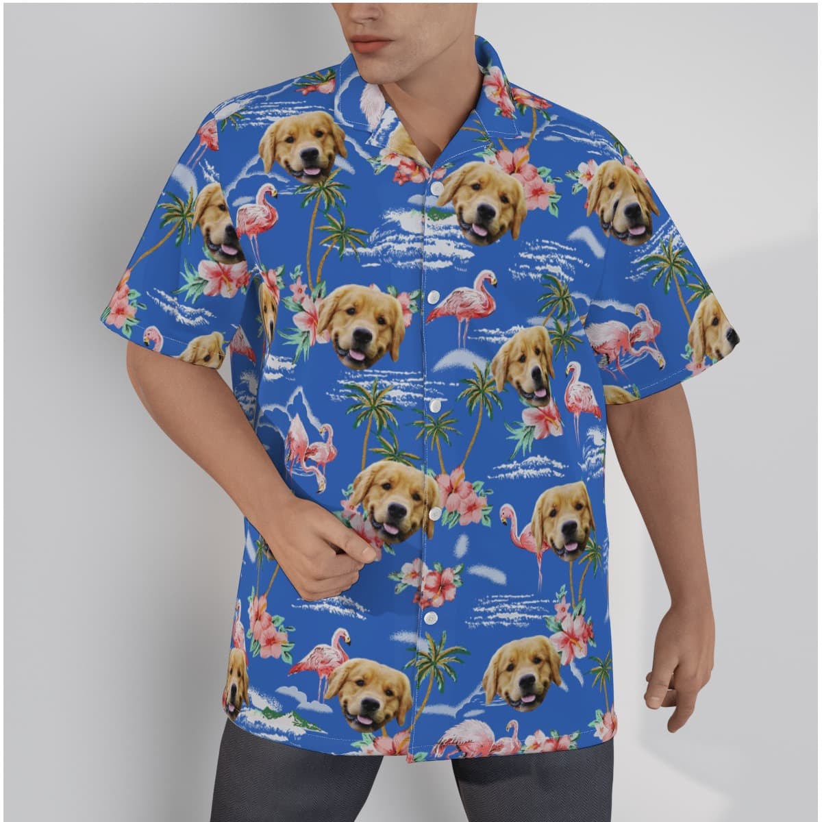 Blue Men's Hawaiian Shirt With Dog Face (3)