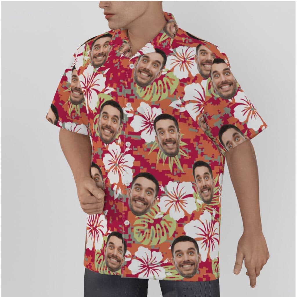 Camouflage Floral Custom Face Hawaiian Shirt