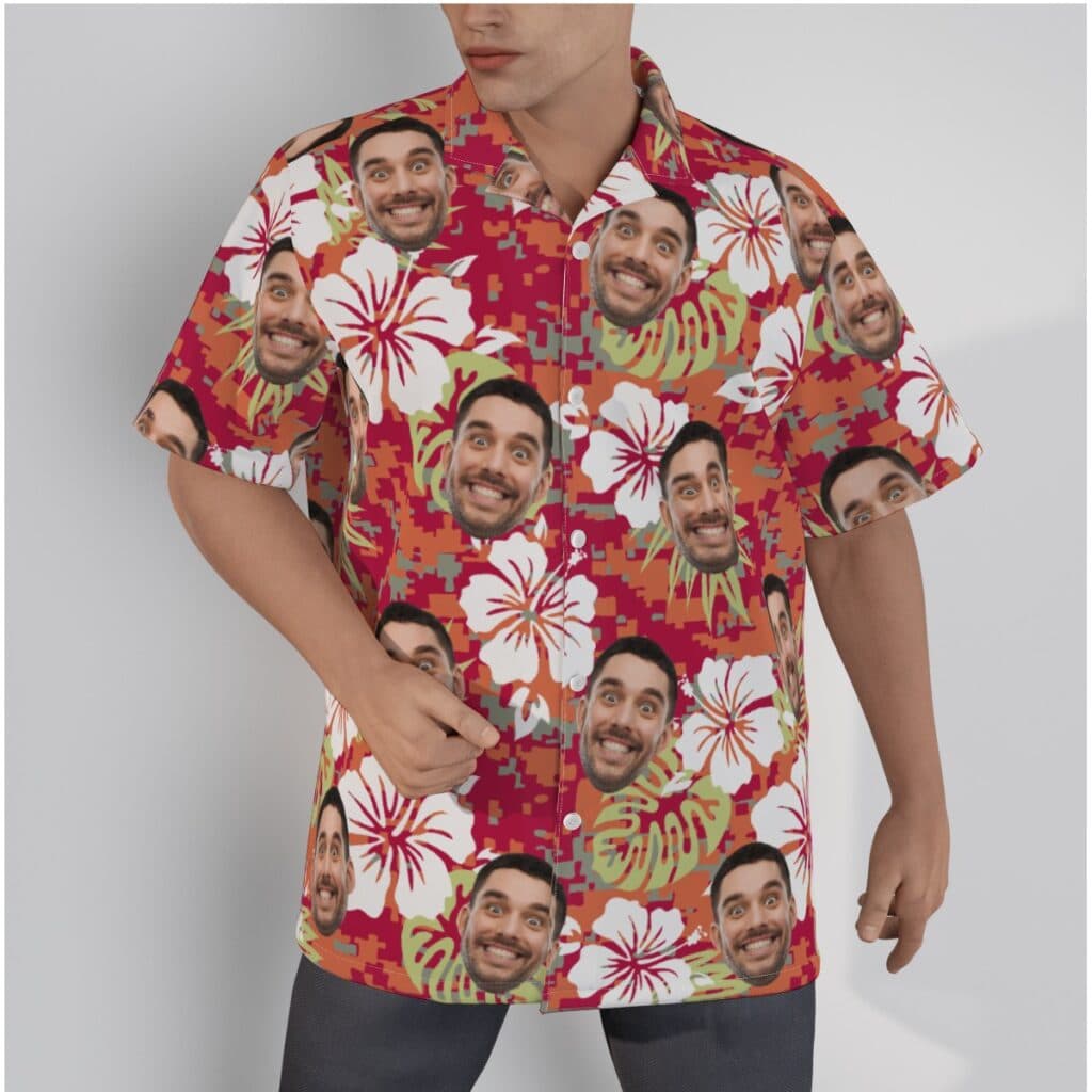 Camouflage Floral Custom Face Hawaiian Shirt
