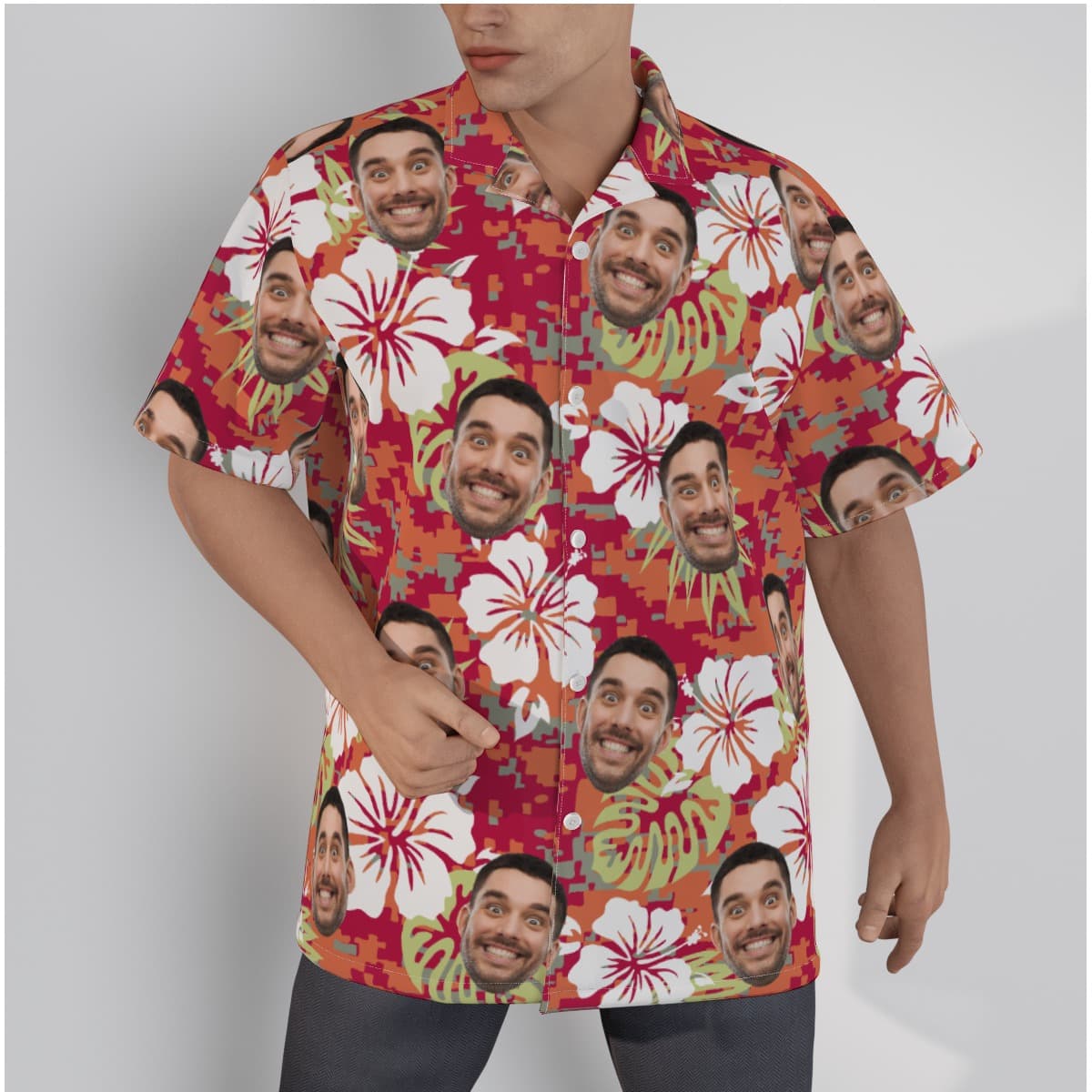 Camouflage Floral Custom Face Hawaiian Shirt