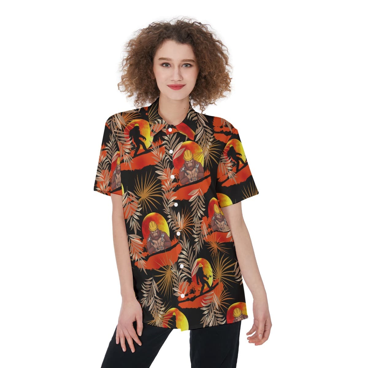 Cool Bigfoot Worker Tropical Hawaiian Shirt For Women