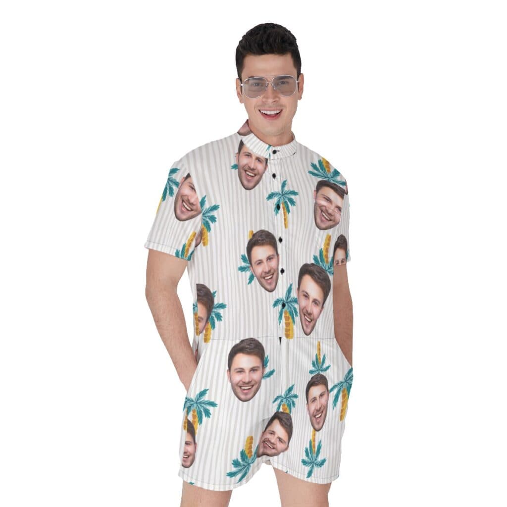 Cool Palm Tree Men's Hawaiian Romper With Custom Face (1)