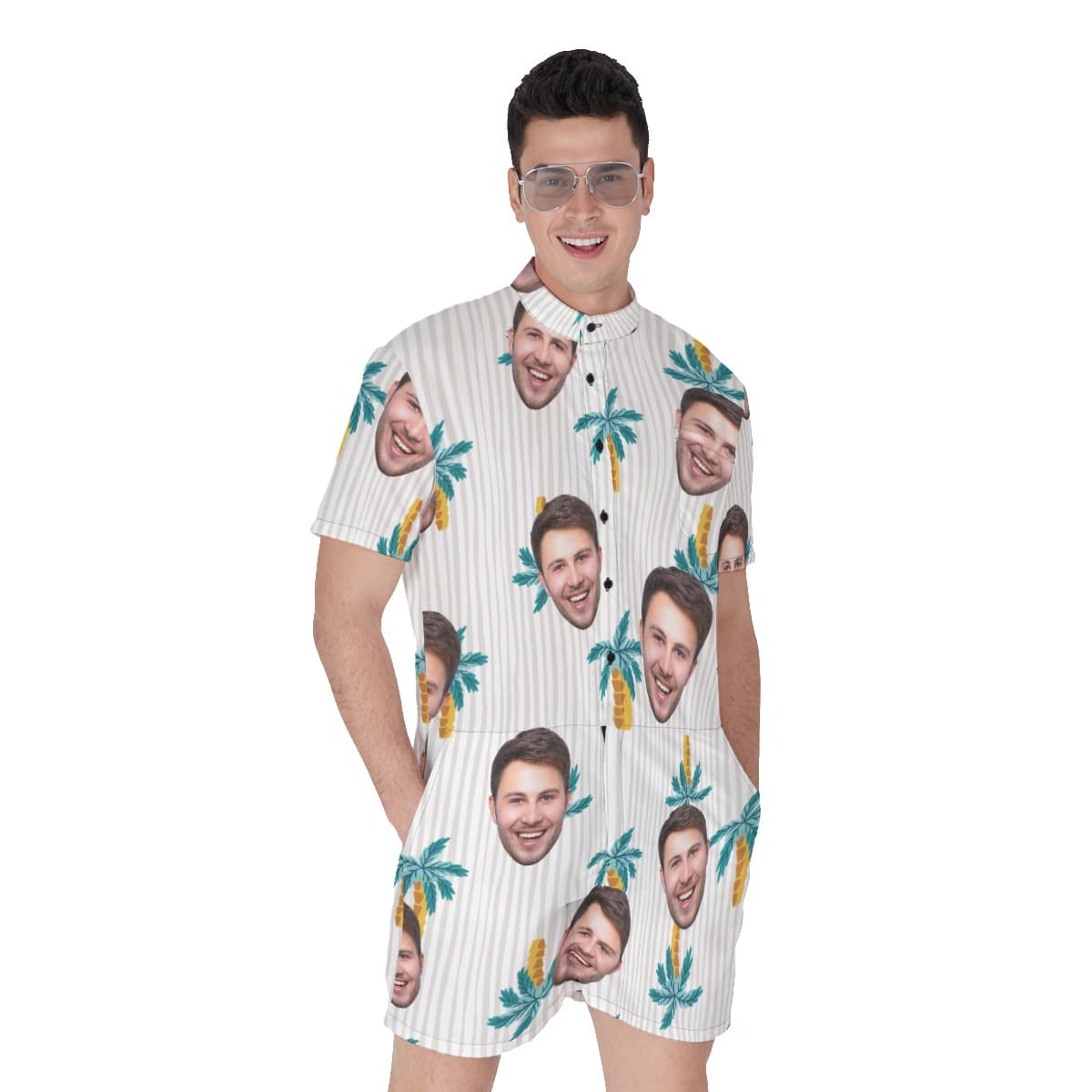 Cool Palm Tree Men's Hawaiian Romper With Custom Face (1)
