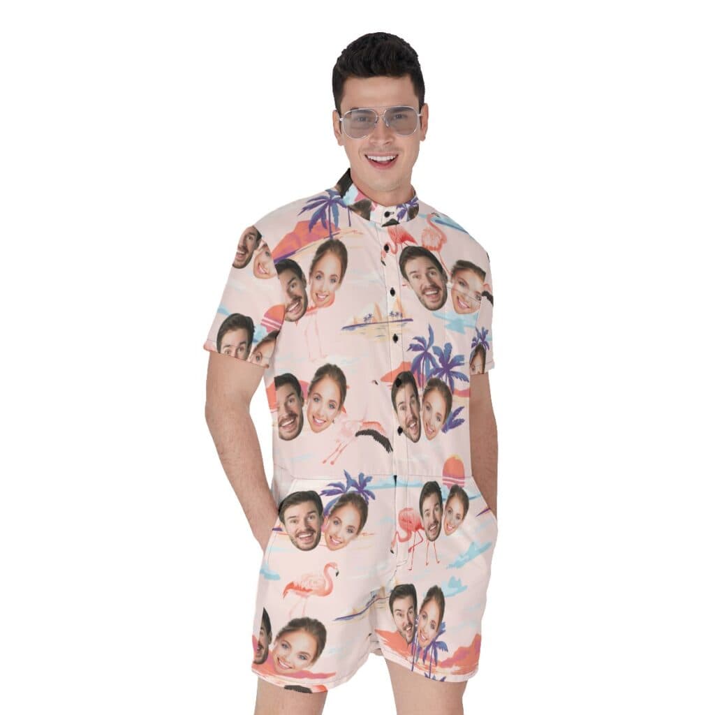 Custom 2 Faces Couple Men Hawaiian Romper (1)