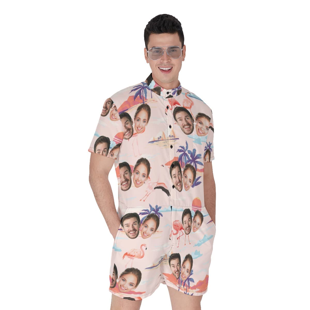 Custom 2 Faces Couple Men Hawaiian Romper (1)
