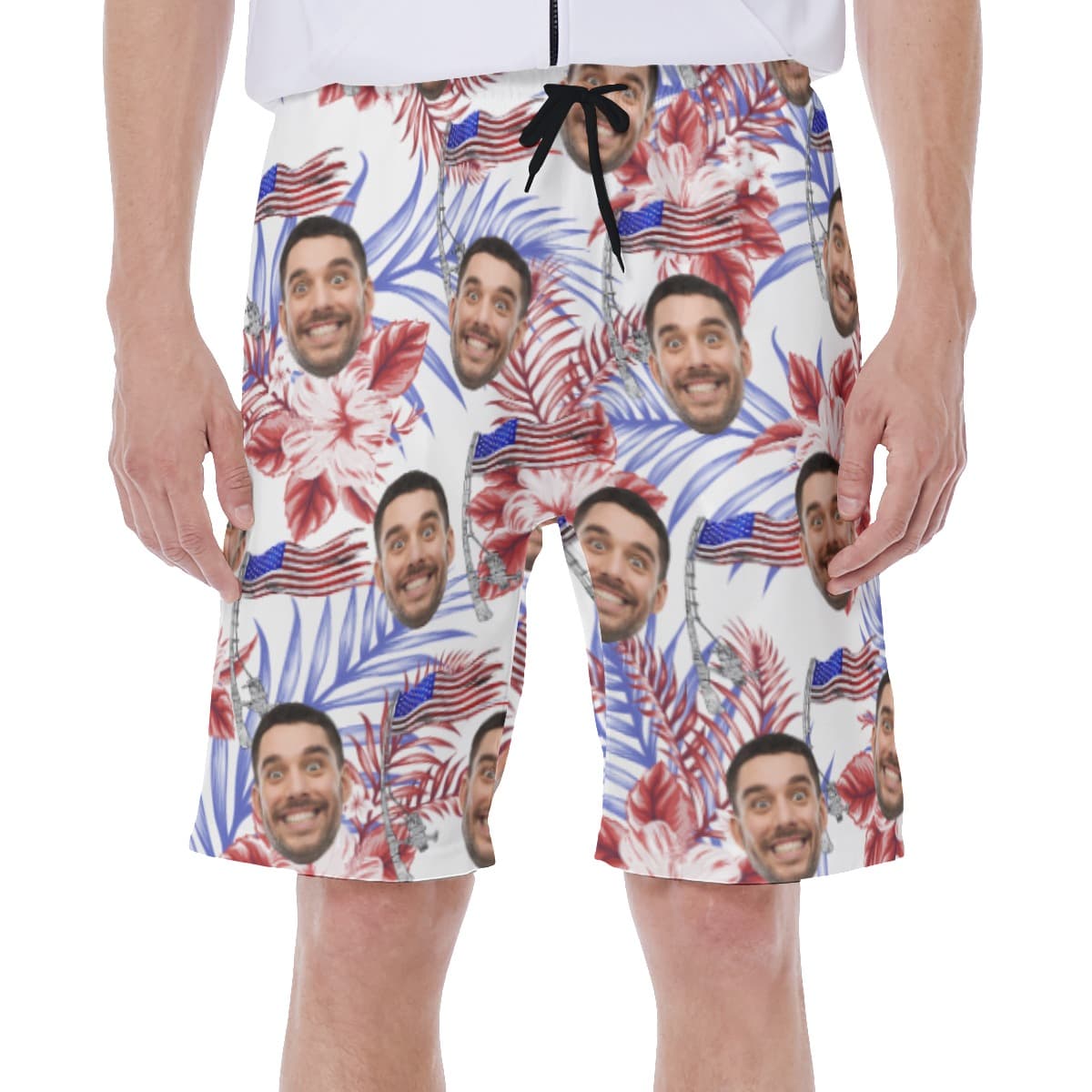 Custom American Flag Hawaiian Swim Trunks With Face