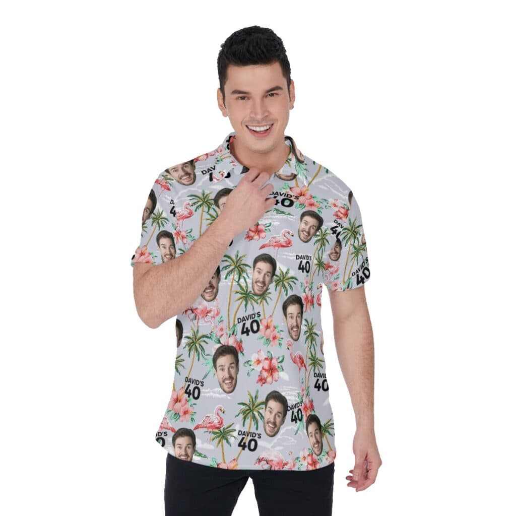 Custom Birthday Flamingo Polo Shirt With Name And Face (1)