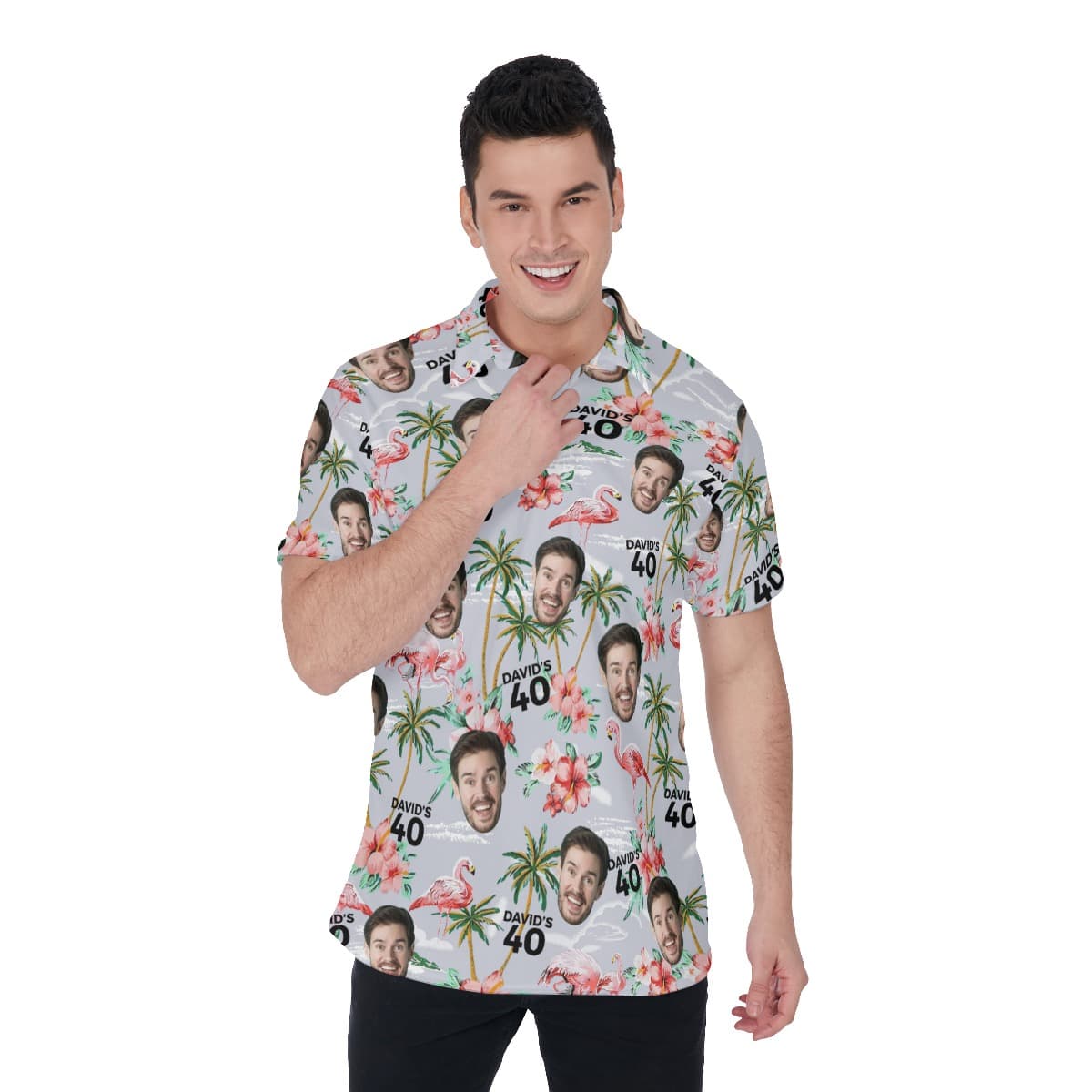 Custom Birthday Flamingo Polo Shirt With Name And Face (1)