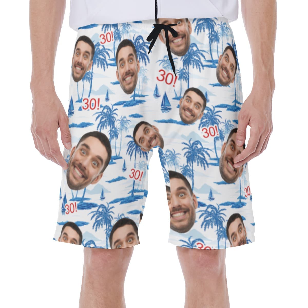 Custom Birthday Hawaiian Swim Trunk With Face And Age