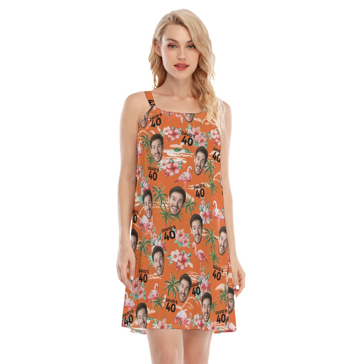 Custom Birthday Orange Hawaiian Dress With Face And Text (1)