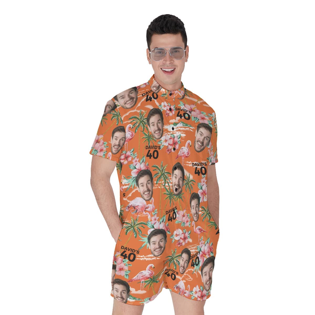 Custom Birthday Orange Hawaiian Romper With Face And Text (3)