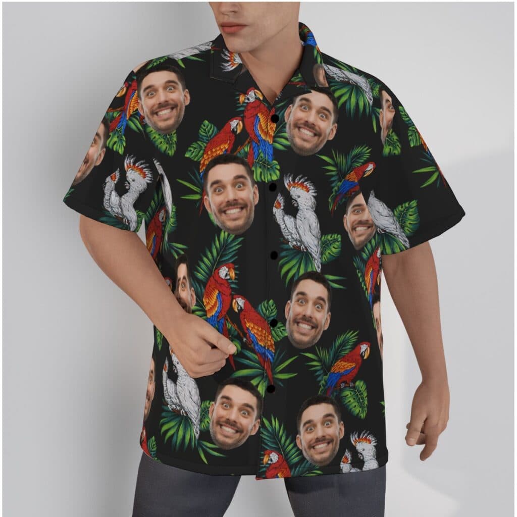 Custom Black Parrot Men's Hawaiian Shirt With Face (1)
