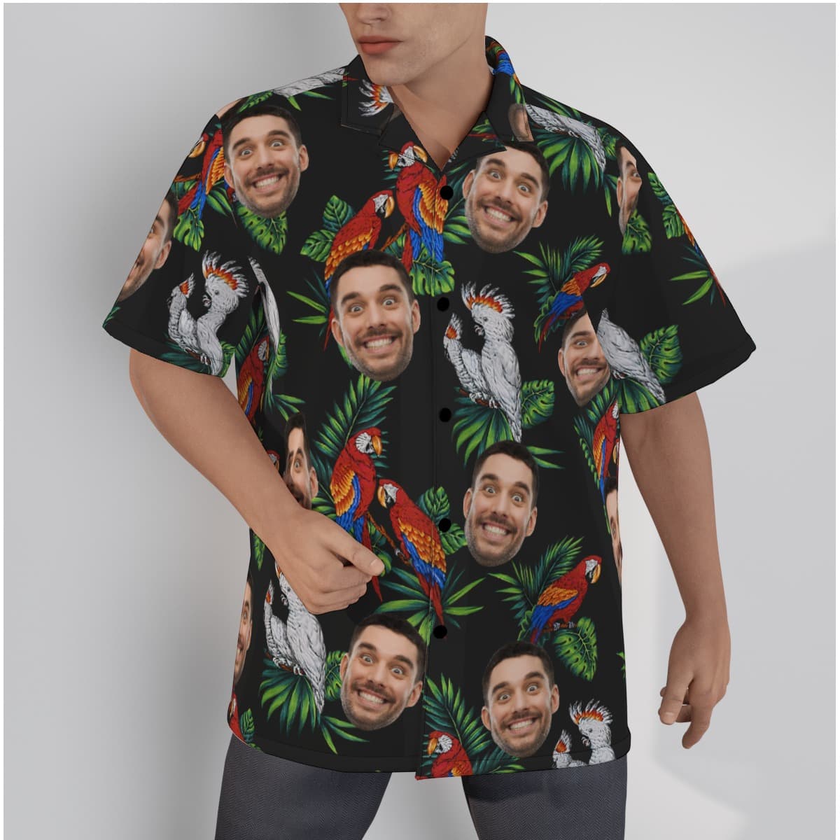 Custom Black Parrot Men's Hawaiian Shirt With Face (1)