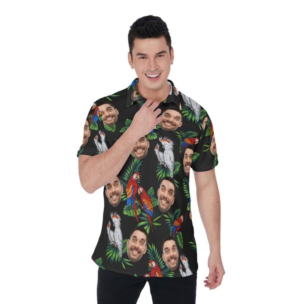 Custom Black Parrot Men's Polo Shirt With Face (1)