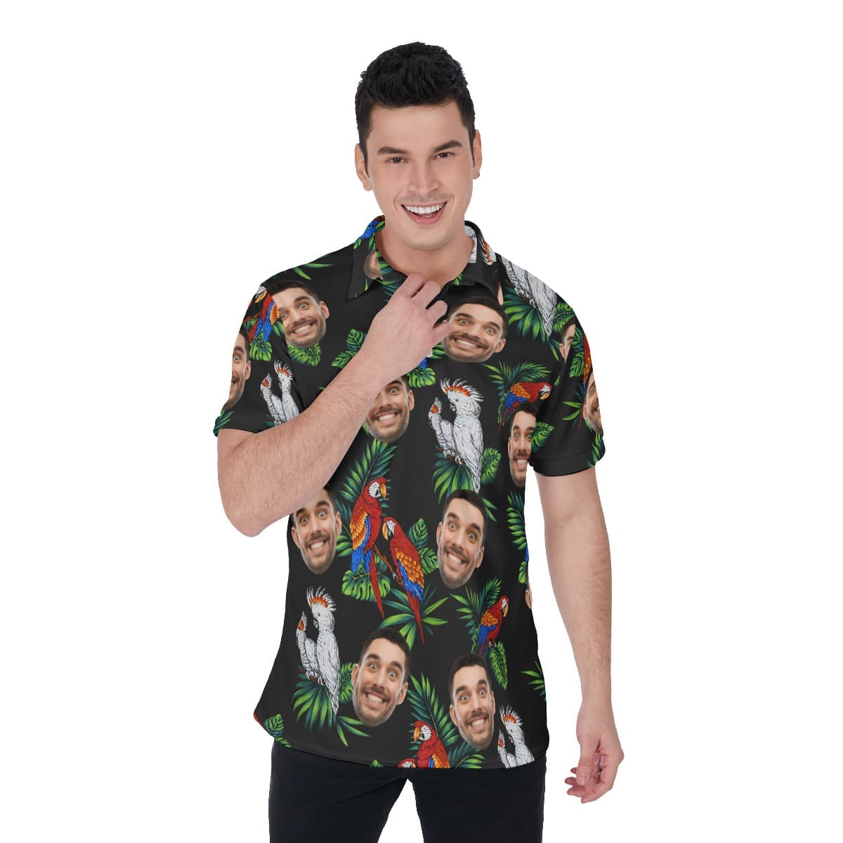 Custom Black Parrot Men's Polo Shirt With Face (1)