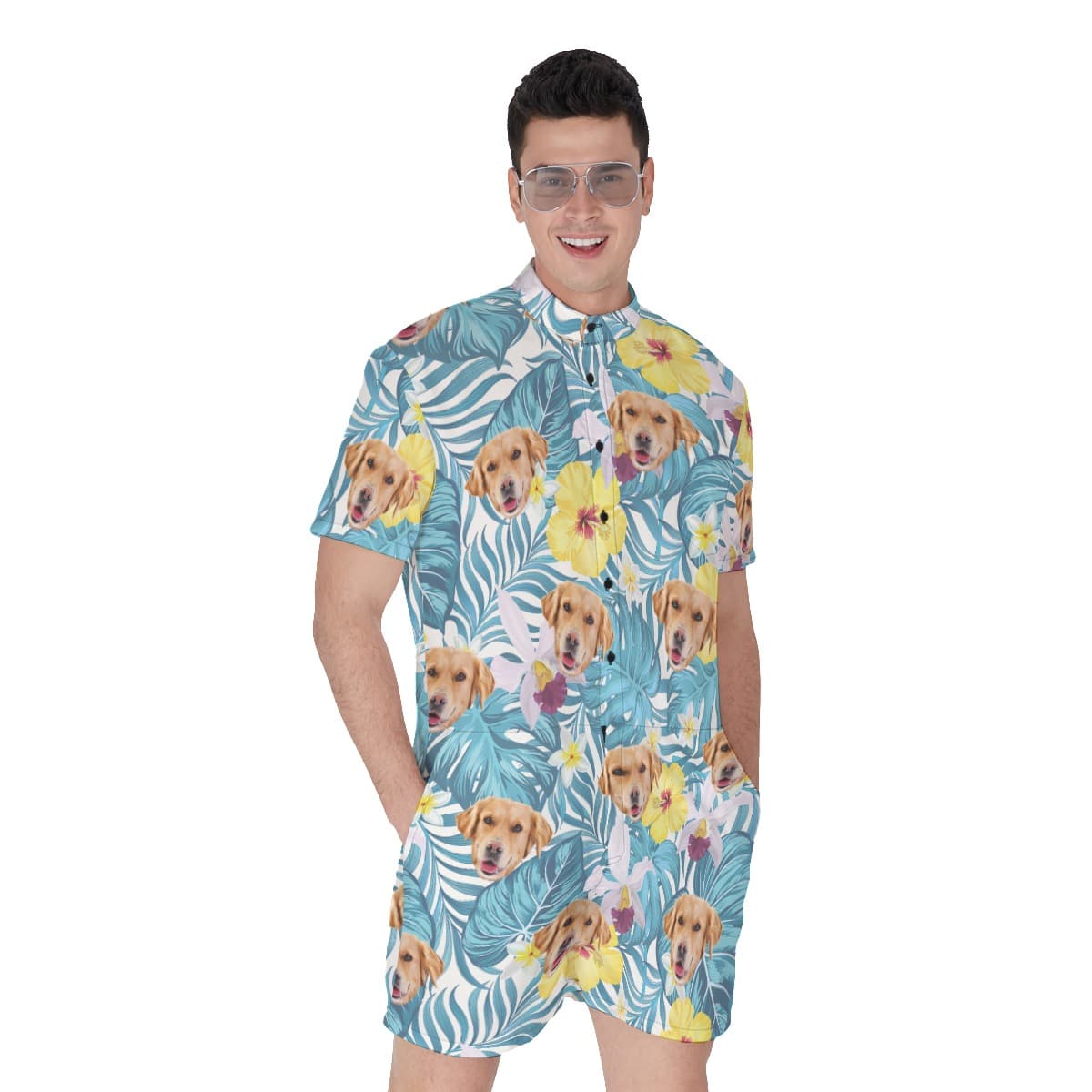 Custom Dog Face Men’s Tropical Romper (1)