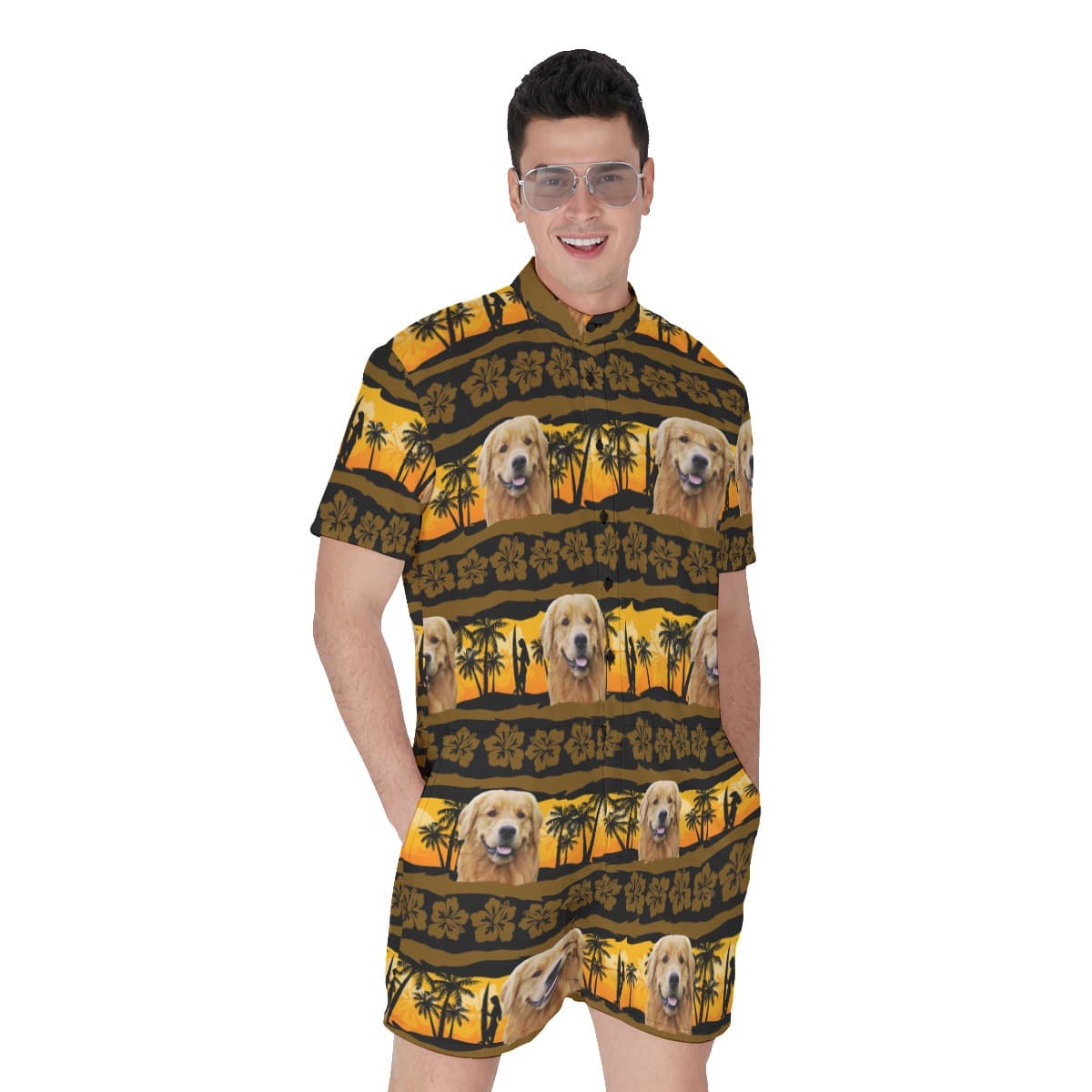 Custom Dog Face Men's Vintage Hawaiian Romper