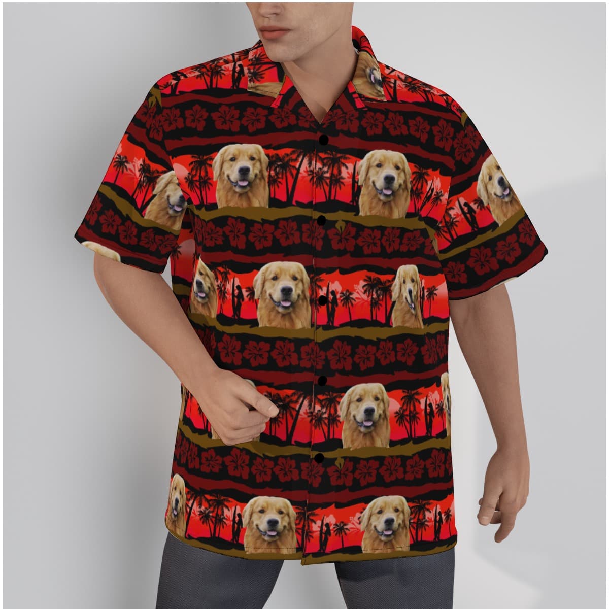 Custom Dog Face Vintage Red Hawaiian Shirt