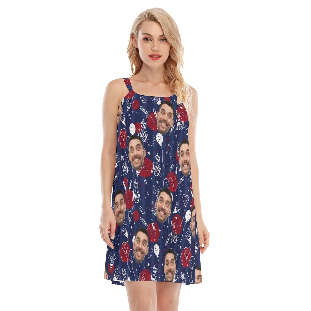 Custom Face 4th Of July Aloha Cami Dress For Women (4)