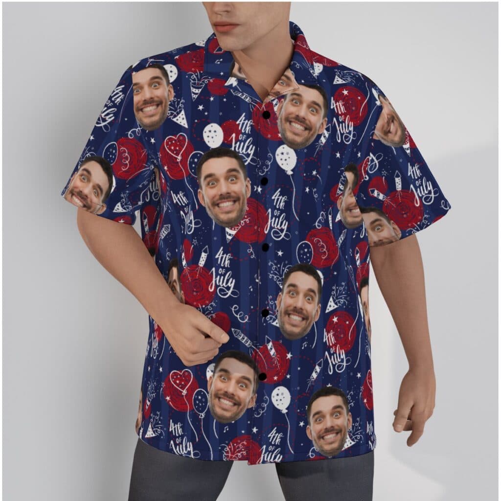 Custom Face 4th Of July Navy Hawaiian Shirt