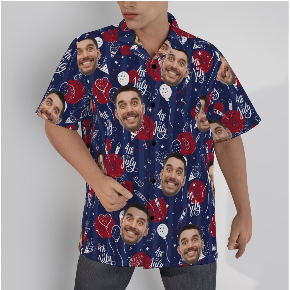 Custom Face 4th Of July Navy Hawaiian Shirt