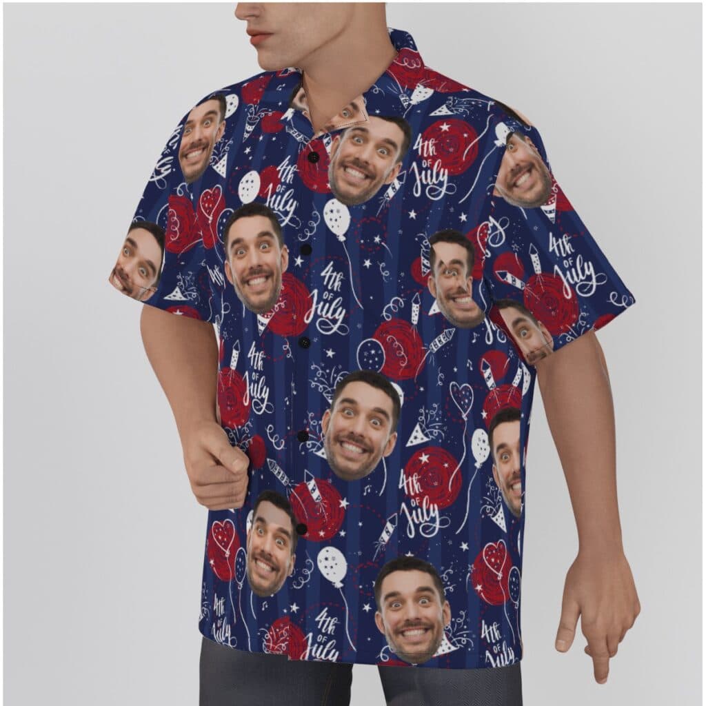 Custom Face 4th Of July Navy Hawaiian Shirt