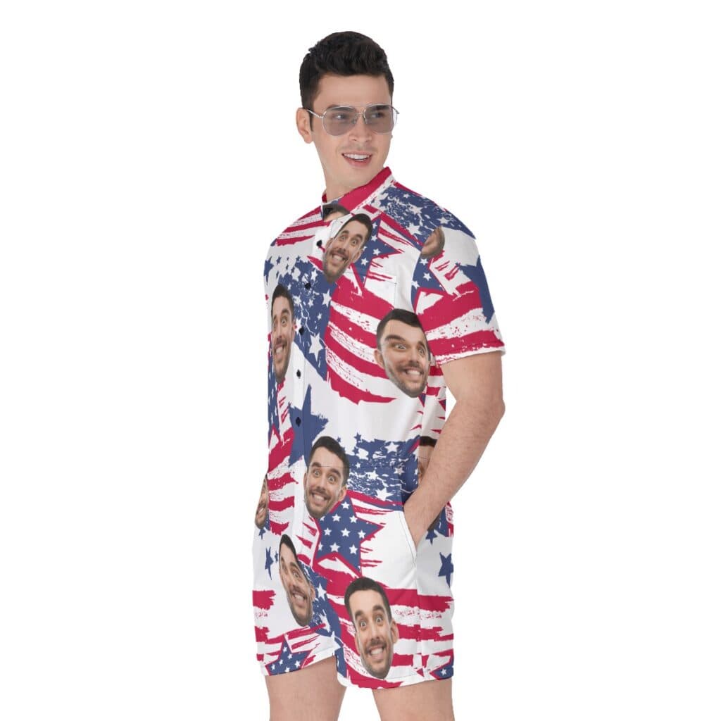 Custom Face American Flag Hawaiian Romper For Men