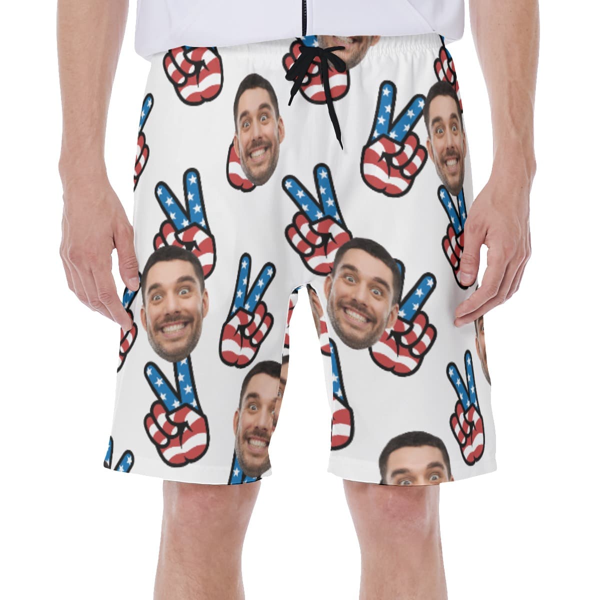 Custom Face American Flag Peace Sign Hawaiian Swim Trunks For Men