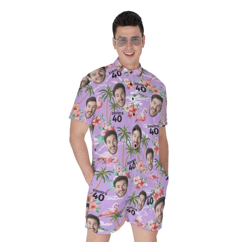 Custom Face And Name Birthday Purple Men's Romper (4)