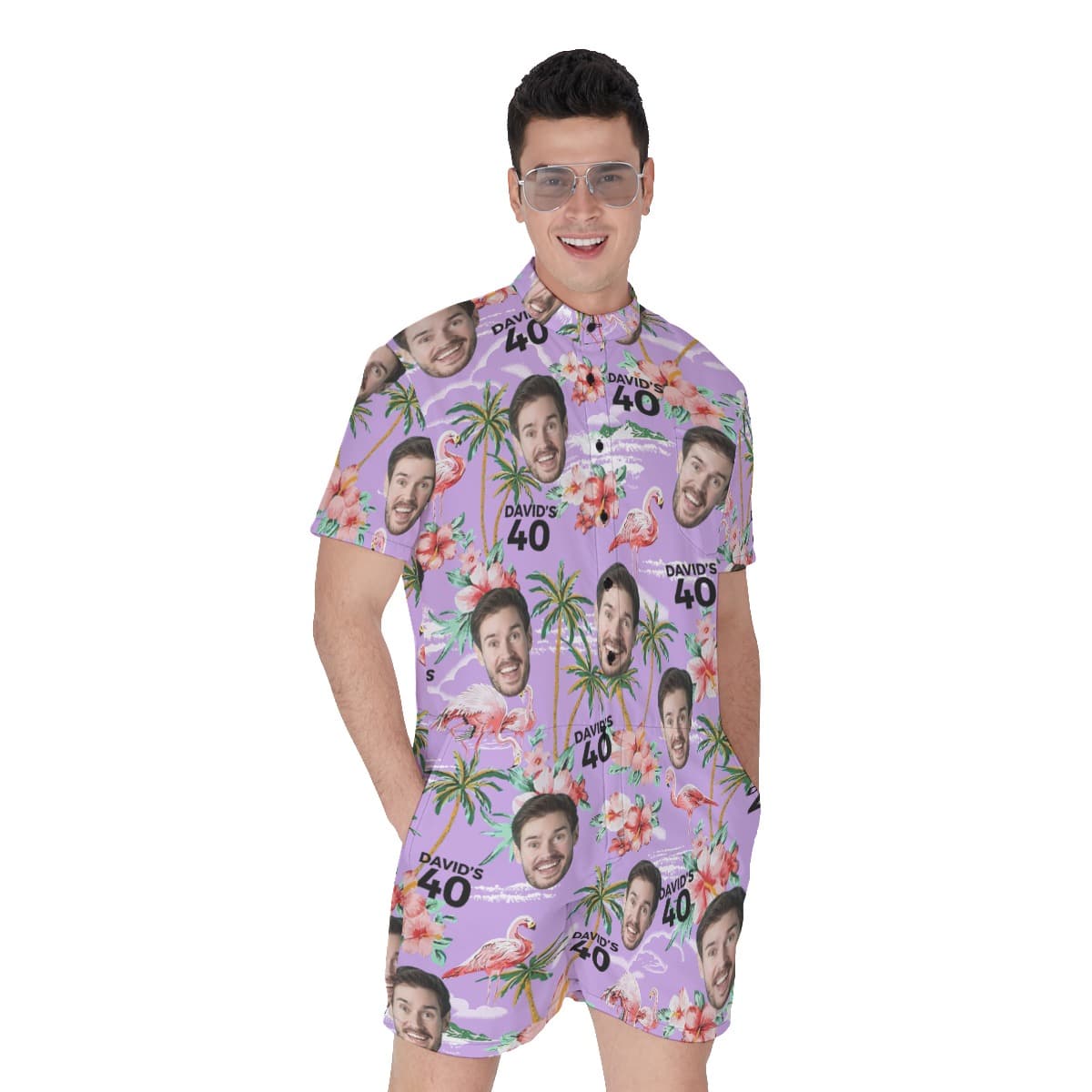 Custom Face And Name Birthday Purple Men's Romper (4)