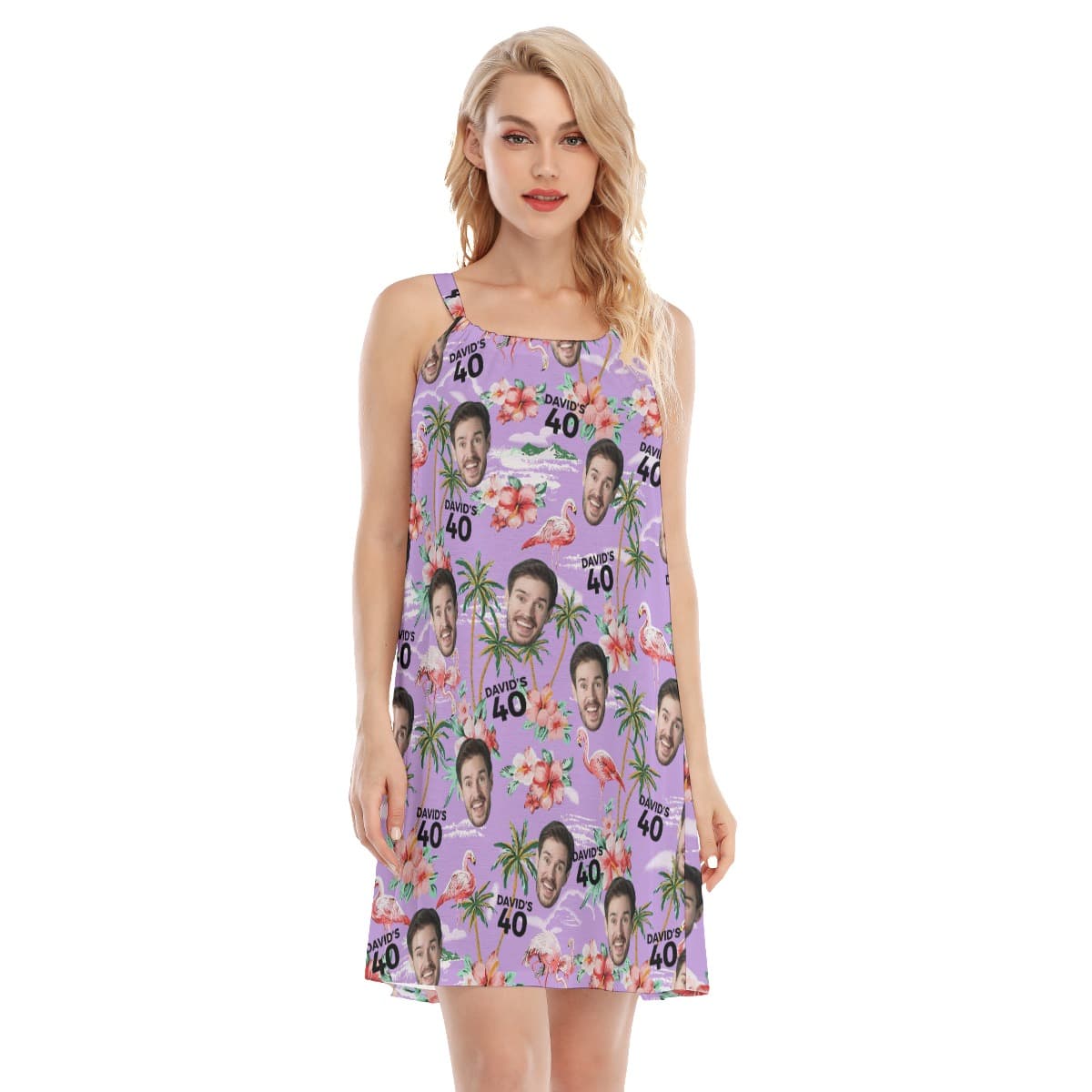Custom Face And Name Birthday Purple Women's Cami Dress (1)