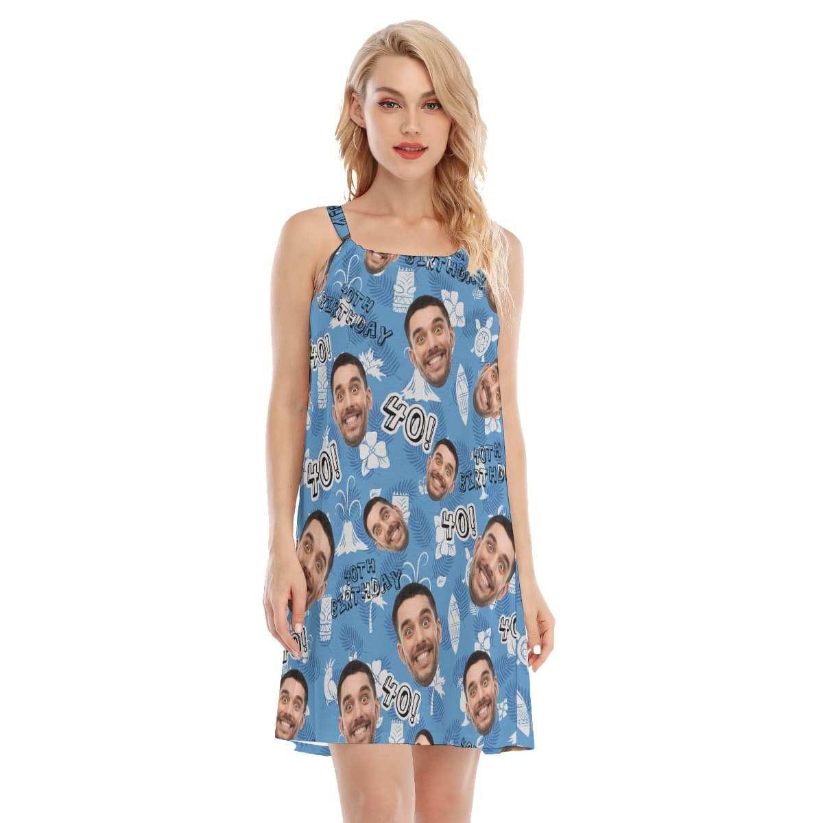 Custom Face Birthday Blue Hawaiian Cami Dress (4)