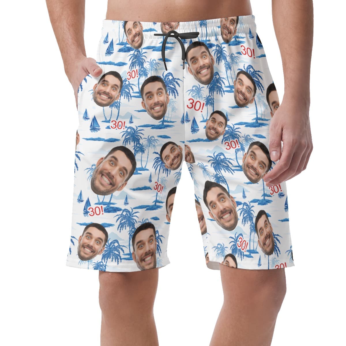 Custom Face Birthday Blue Hawaiian Summer Shorts For Men
