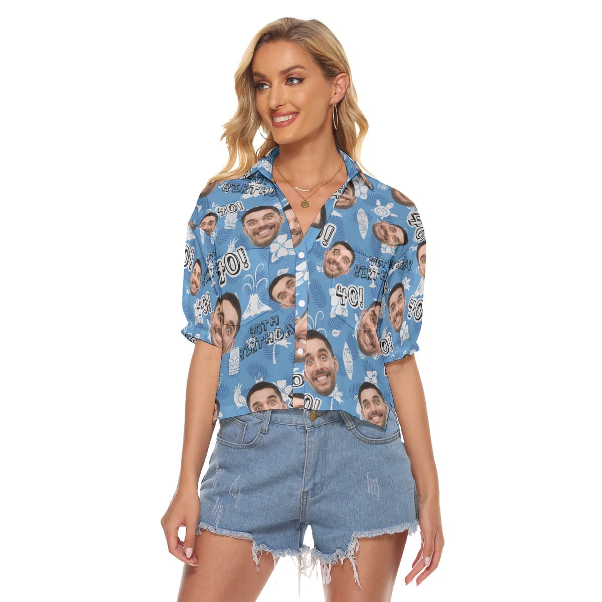 Custom Face Birthday Vintage Aloha Crop Top Shirt For Women (4)