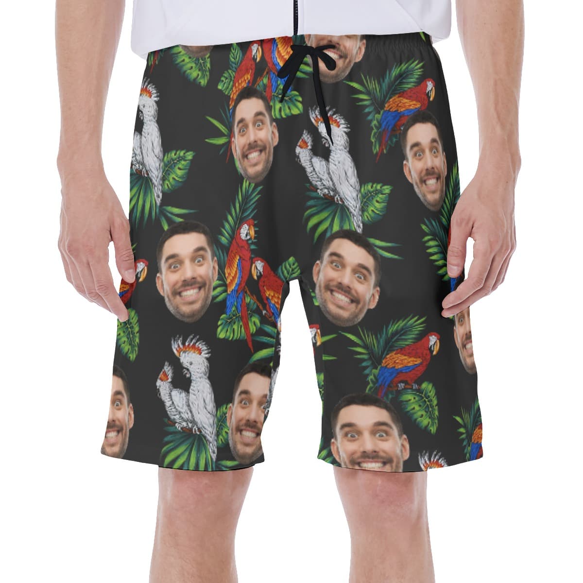 Custom Face Black Parrot Men's Hawaiian Shorts (1)