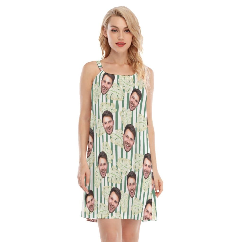 Custom Face Cami Striped Dress For Women (1)
