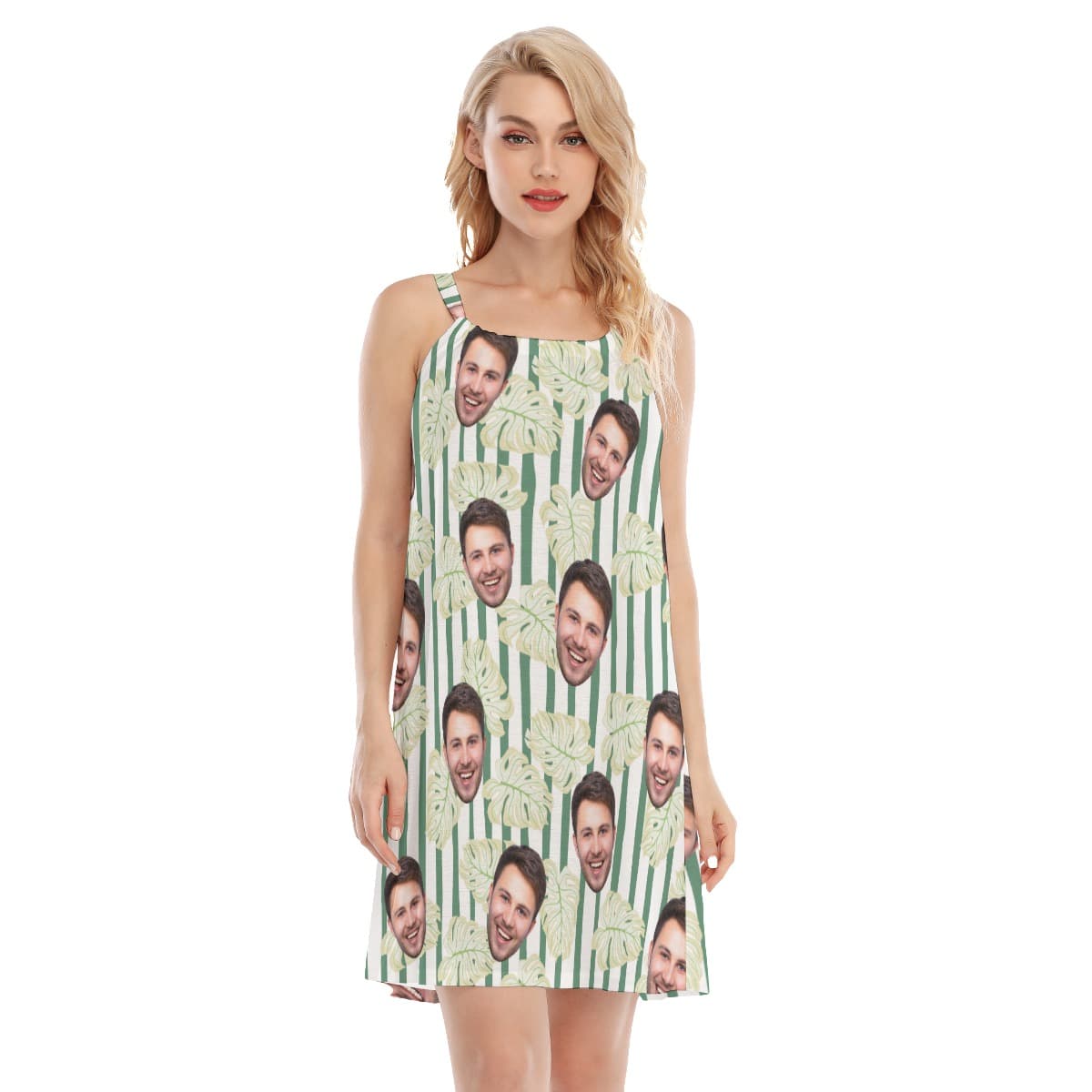 Custom Face Cami Striped Dress For Women (1)