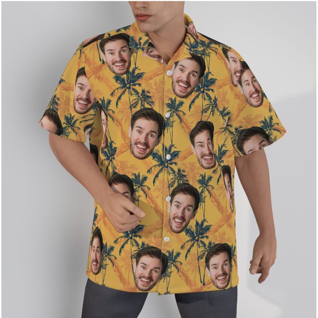 Custom Face Coconut Tree Yellow Hawaiian Shirt
