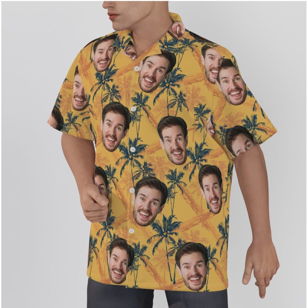 Custom Face Coconut Tree Yellow Hawaiian Shirt